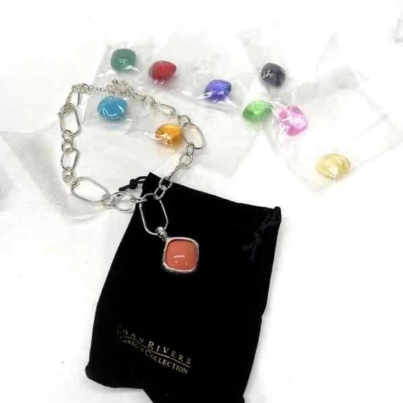 Joan Rivers Interchangeable Multicolor Stones Silver Chain Pendant Necklace - Picture 1 of 7